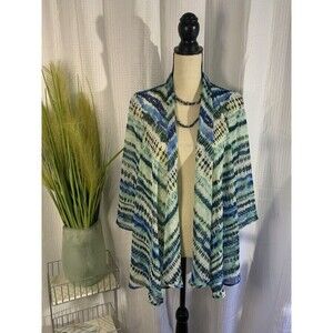 Chicos Women’s Small Semi Sheer Open Cardigan Cover Up 3/4 Sleeve Beach Casual